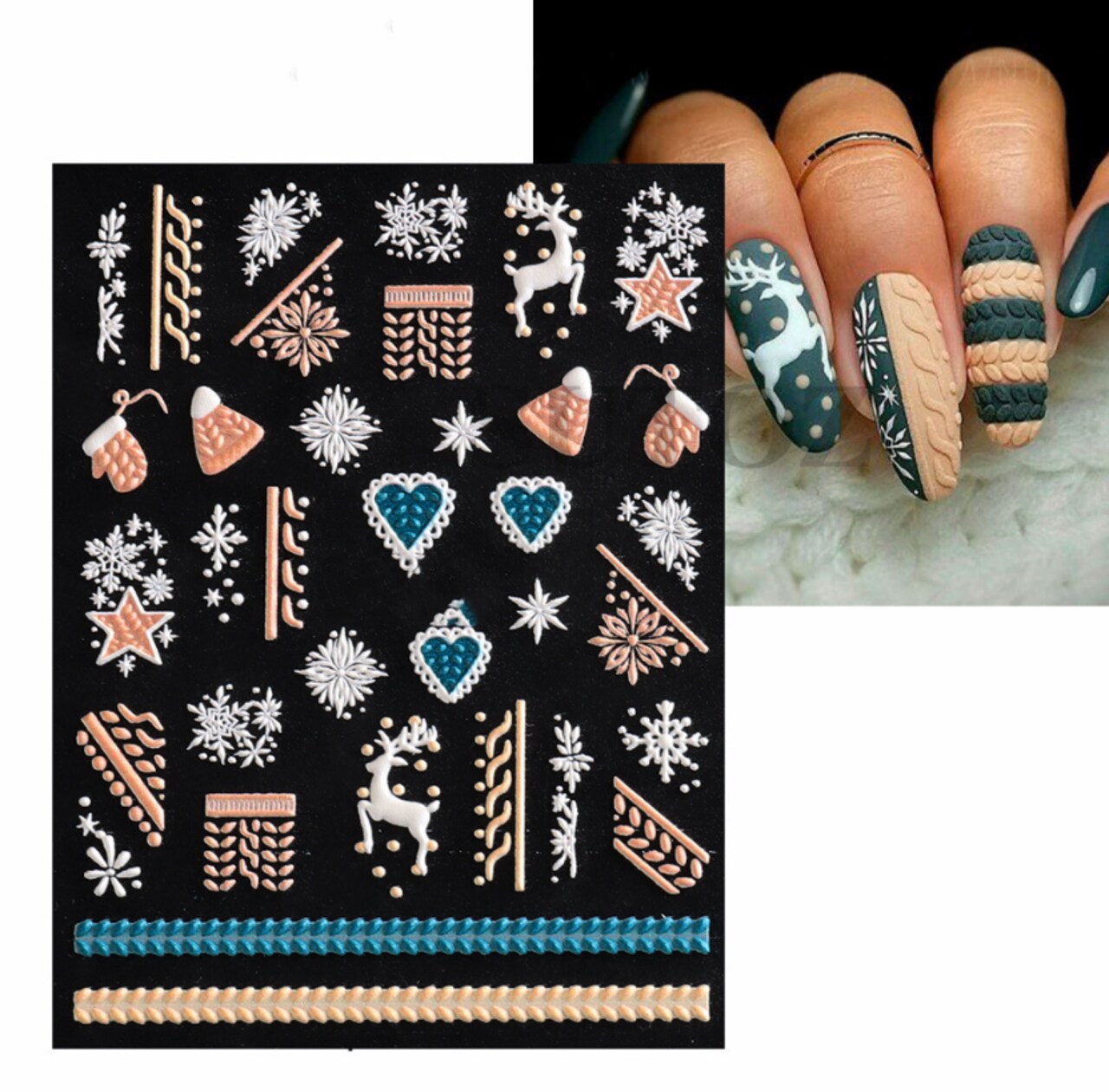 Kitcheniva 5D Embossed Nail Stickers Christmas Snowflakes Flowers Designs